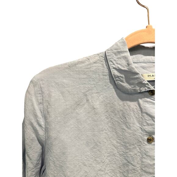 Halston Heritage Powder Blue Coastal Grandma Linen And Viscose Button Down Shirt - Picture 8 of 13